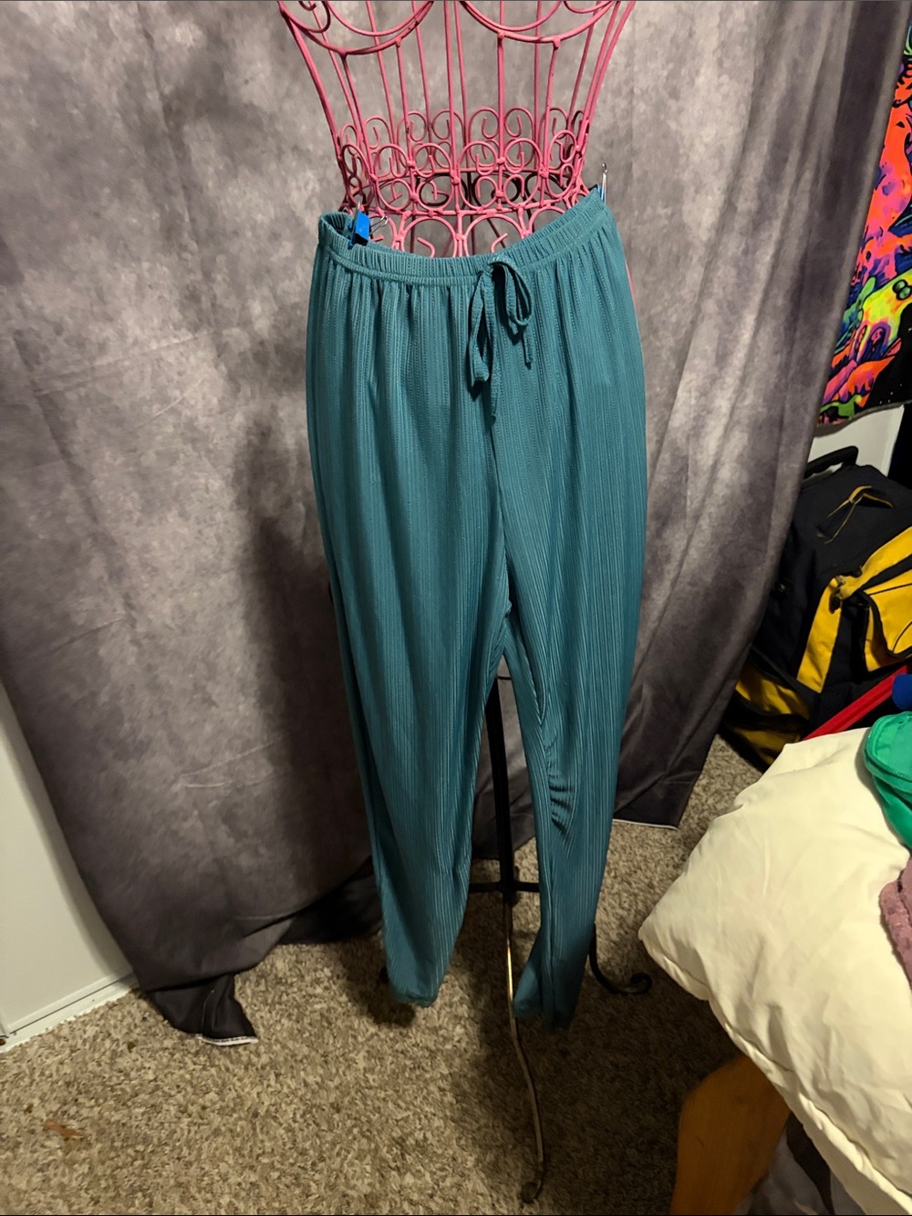 Women's Teal Ribbed Pull-On Joggers with Drawstring